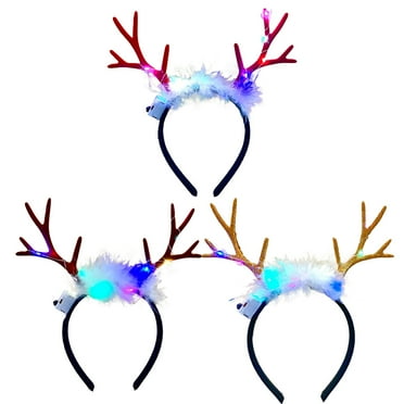 Christmas Headband Reindeer Antler 3PCS Lighted Fashion Hair Hoop Hair Accessory