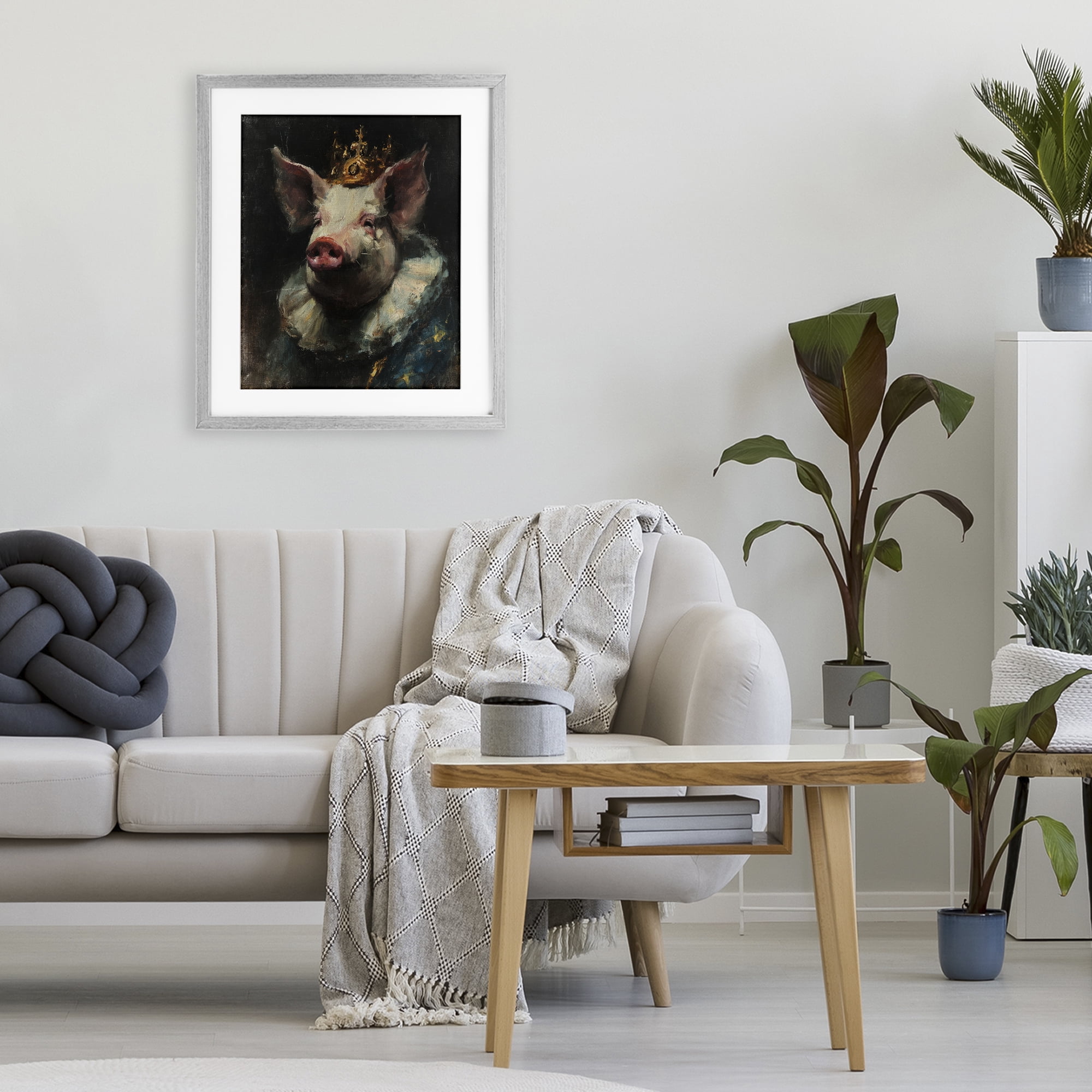 Stupell Industries Crowned Imperial Pig Gray Framed Print Under Glass, design by Svetlana Aleynikova