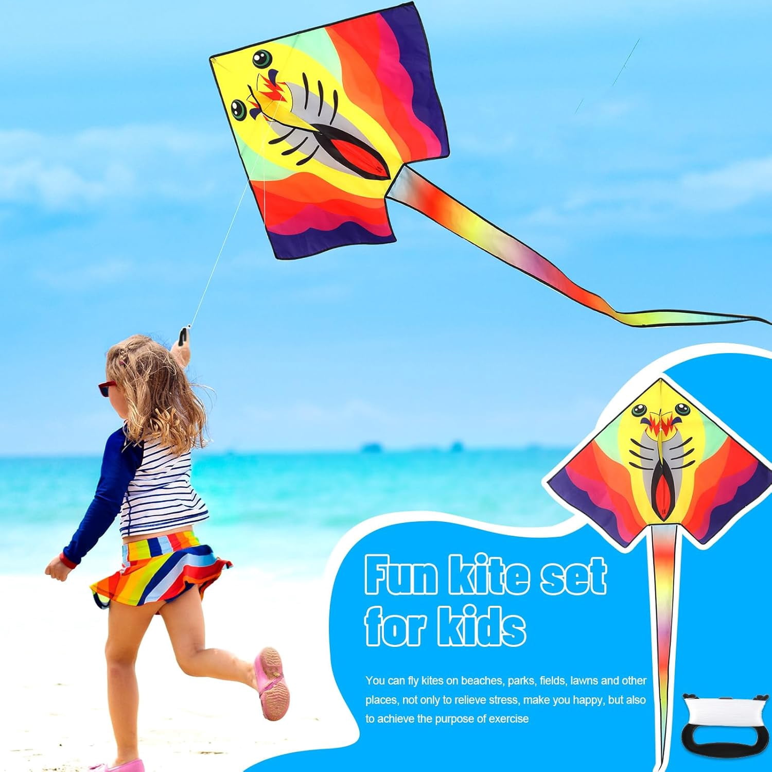 6 Pack Large Butterfly Dragonfly Owl Parrot Eagle Goldfish Kites for Kids and Adults, Easy to Fly Outdoor Beach Games and Activities Gift Set (Cute Style)