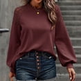thumbnail image 2 of Npasoilc Pullover Sweater For Women Casual Color Waffle Knitted Hollowed Out Top Comfy Soft Fall Tops Lightweight Jumper Tops Round Neck Long Sleeve Tunic Top, 2 of 5