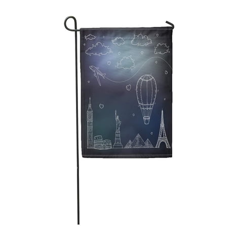 KDAGR Sketch Travel and Tourism Sky City International Night World Drawn Garden Flag Decorative Flag House Banner 28x40 inch