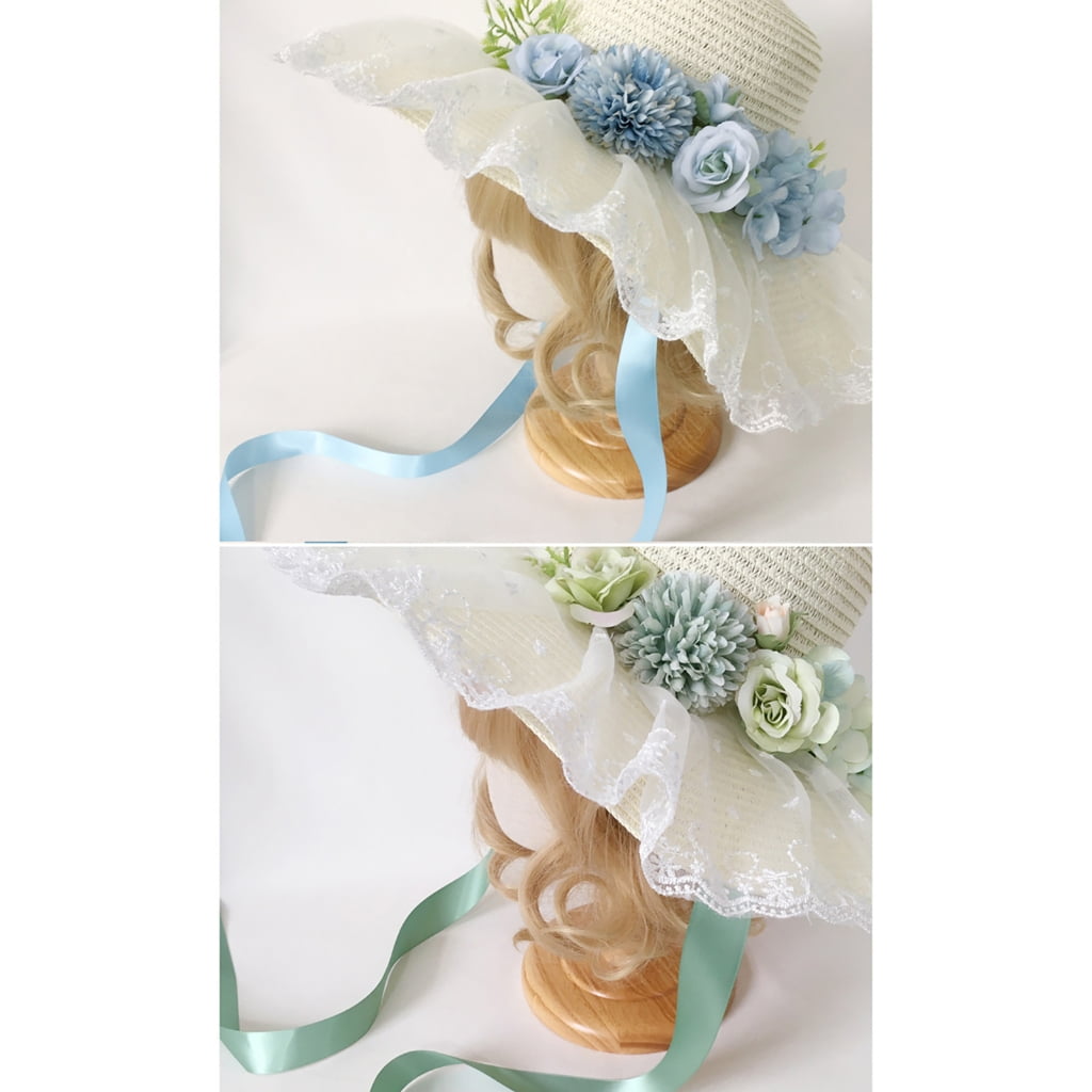 Yokua French Straw Sun Hat Flower Bonnet Hat Female Travel Hat Camping Hat