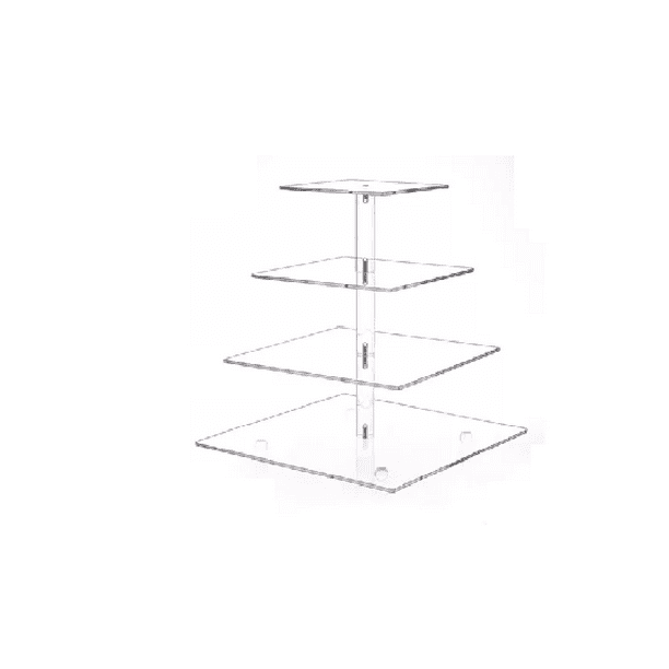 Base Para Postres Cupcakes Bases Pastel Acrílico 4 Niveles CUADRADO TRANSPARENTE