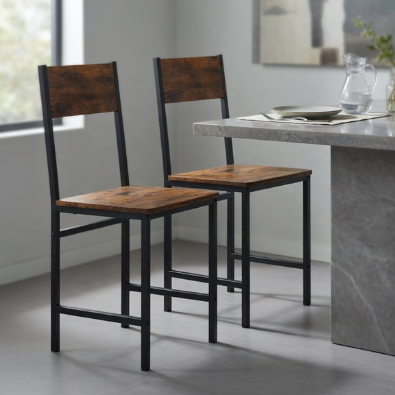 Topcobe Industrial Kitchen Side Chairs Set of 2 with Metal Legs and Slanted Back, Modern Furniture for Indoor-Rustic Brown
