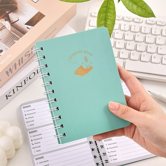 Password Book PVC Personal Organizer with Label Stickers, Green, 65 Pages