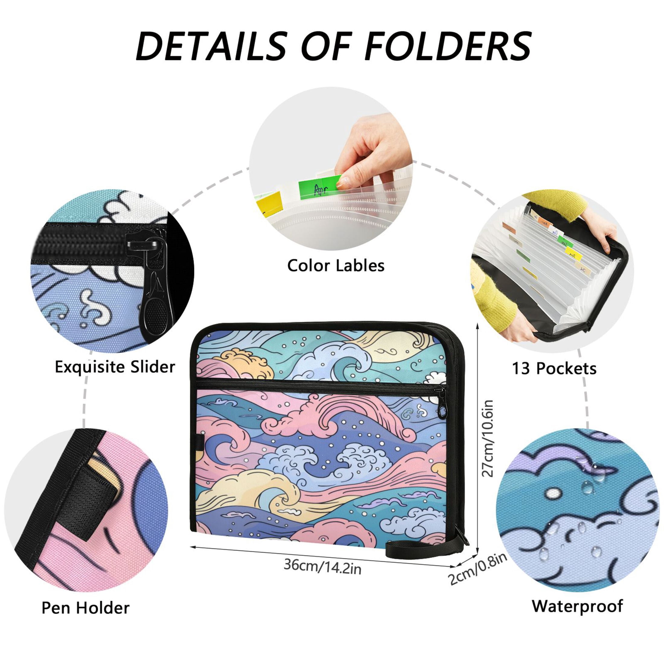 Organ Folder 14.2 x 0.8 x 10.6 Inches 13 Separate Pockets A4 Size Documents Folder A Sort Storage File Manager For The Home Office Colorful Sea