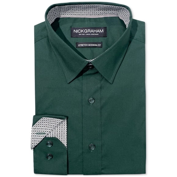 Nick Graham Chemise Habillée en Popeline pour Hommes, Verte, Col 15.5 Pouces Manches 32-33 Pouces