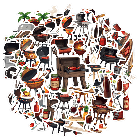 cartoon Barbecue Grill Stickers, Waterproof Barbecue Grill Sticker for Water Bottle Laptop Phone Cases Planner Skateboard Luggage Helmet Party Favor Decor, Ideal for Adults Teens Teacher Rewards
