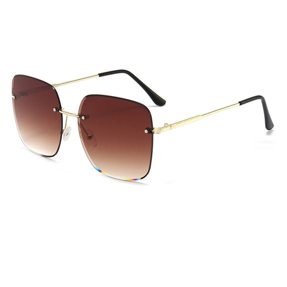 Siminsem Rimless Metal Sunglasses for Men Women, Gradient Lens Sun Glasses, Lightweight UV Protection Wrap Around Eyewear, Brown, One Size