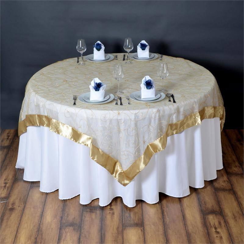 Efavormart Organza Embroidered Table Overlay 72"x72" (Table Toppers) For Party Wedding Catering