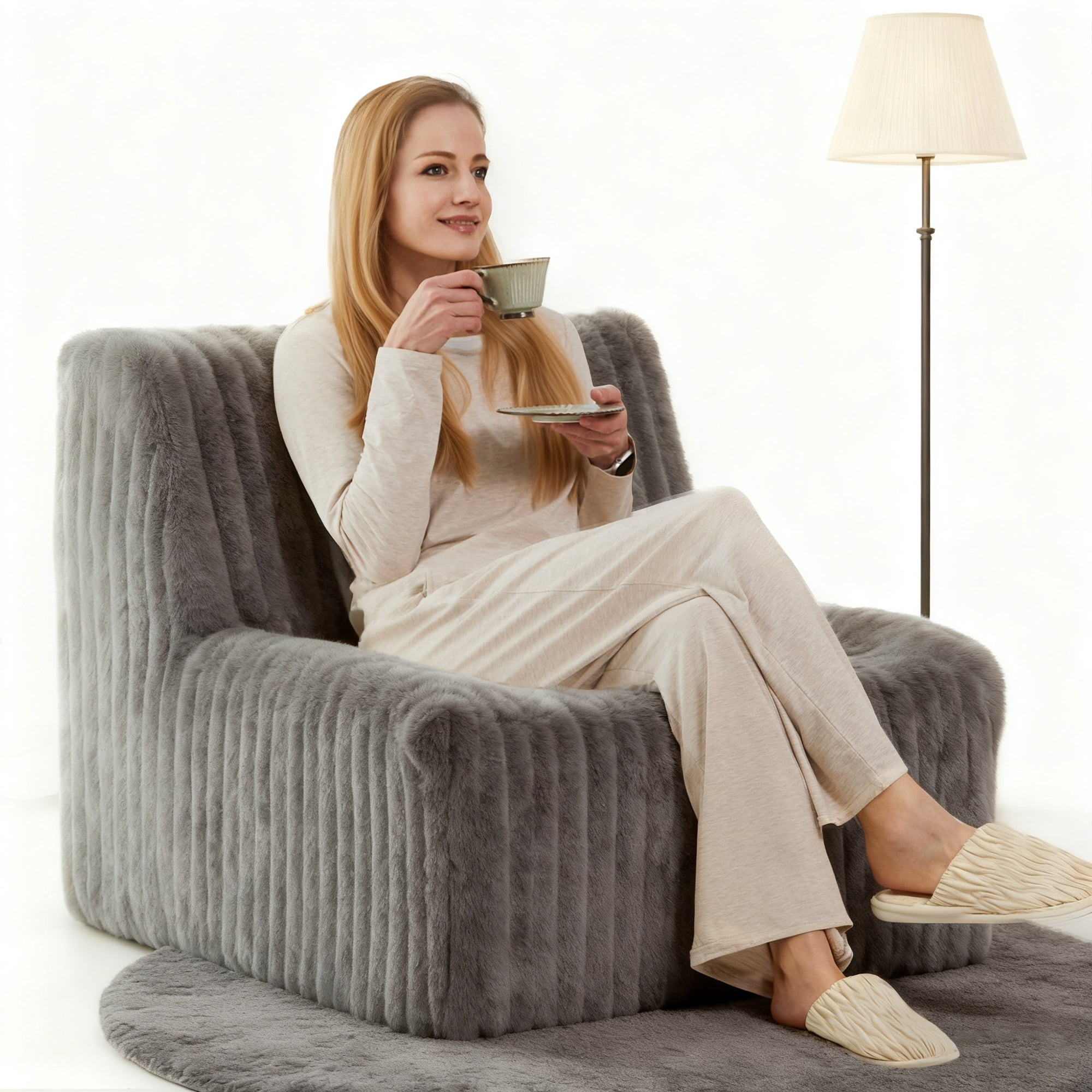 Alvantor Bean Bag Chair for Adults Faux Fur Armless Floor Sofa with Foam Filling No Assembly for Bedroom Dorm Apartment