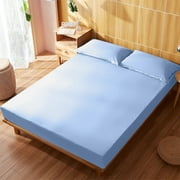 Clearance Boovnll Fitted Sheet Queen Size - Easy Care, Fade Free, Long Lasting - Bottom Sheet, 8-18 Deep Pocket Queen Fitted Sheet, Soft Breathable Washable for Home, Bedroom, Bed Sheets (Blue)