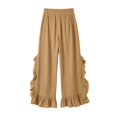 thumbnail image 7 of MexChoioe Womens Drawstring Elastic Waist Wide Leg Pants Ruffle Trim Casual Trousers Loose Beach Pants with Pockets, 7 of 7