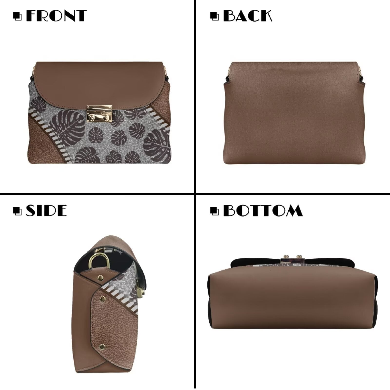 KUIFORTI Brown Leaf Crossbody Bags for Women Fashion Small Shoulder Bag Ladies Handbag Functional Casual Purse Shoulder Bags with Chain Strap for Camping Parties