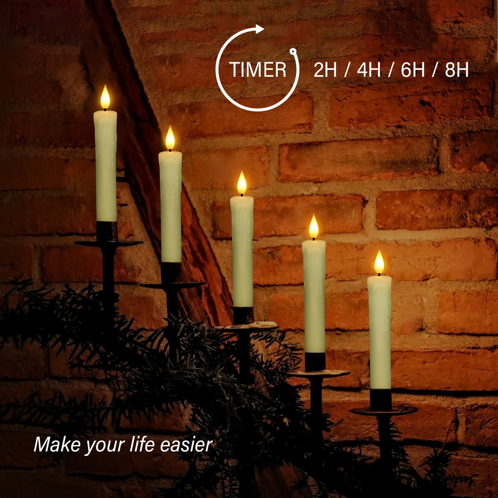 PChero Real Wax LED Flameless Taper Candles with Remote Timer, 6.4inch Battery Operated Taper Candles, LED Fake Drip Electric Candlesticks with 3D Flickering Flame for Party Home Decor, Ivory