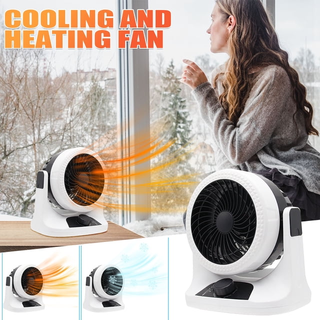 Dual Purpose Air Conditioning Fan and Small Desktop Heater, Cooling and Heating Circulation Fan with 3 Speeds, Quiet Oscillating Fan Heater for Home Office Desk Use
