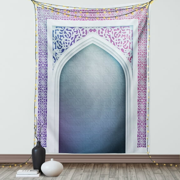 Moroccan Tapestry, Old Fashion Ottoman Arch Door Surrounded by Digital Featured Sacred Geometry Motif, Wall Hanging for Bedroom Living Room Dorm Decor, 40W X 60L Inches, Mauve Grey, by Ambesonne