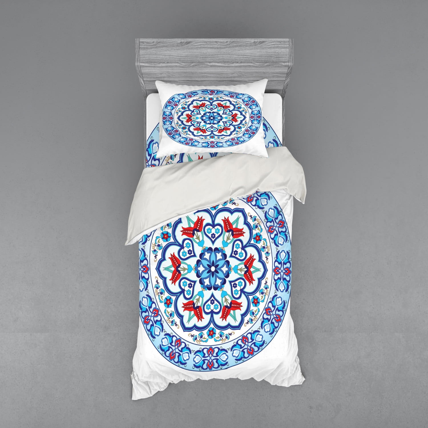 Antique Duvet Cover Set, Ottoman Turkish Style Art with Tulip Period