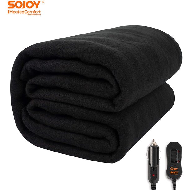 Sojoy 12V Heated Electric Car Blanket 45M Timing Controller Fleece