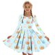 thumbnail image 5 of Vestido de manga larga con cuello redondo para niñas, vestido elástico de manga larga, corte A, estilo patinador con volantes, vestido de recital escolar, vestido de manga larga con cuello redondo par, 5 of 6