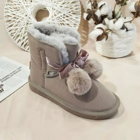 

Solid Color Round Toe Snow Boots Cute Thick Sole Plush Inner Faux Leather Mid-calf Boots Women‘s Footwear