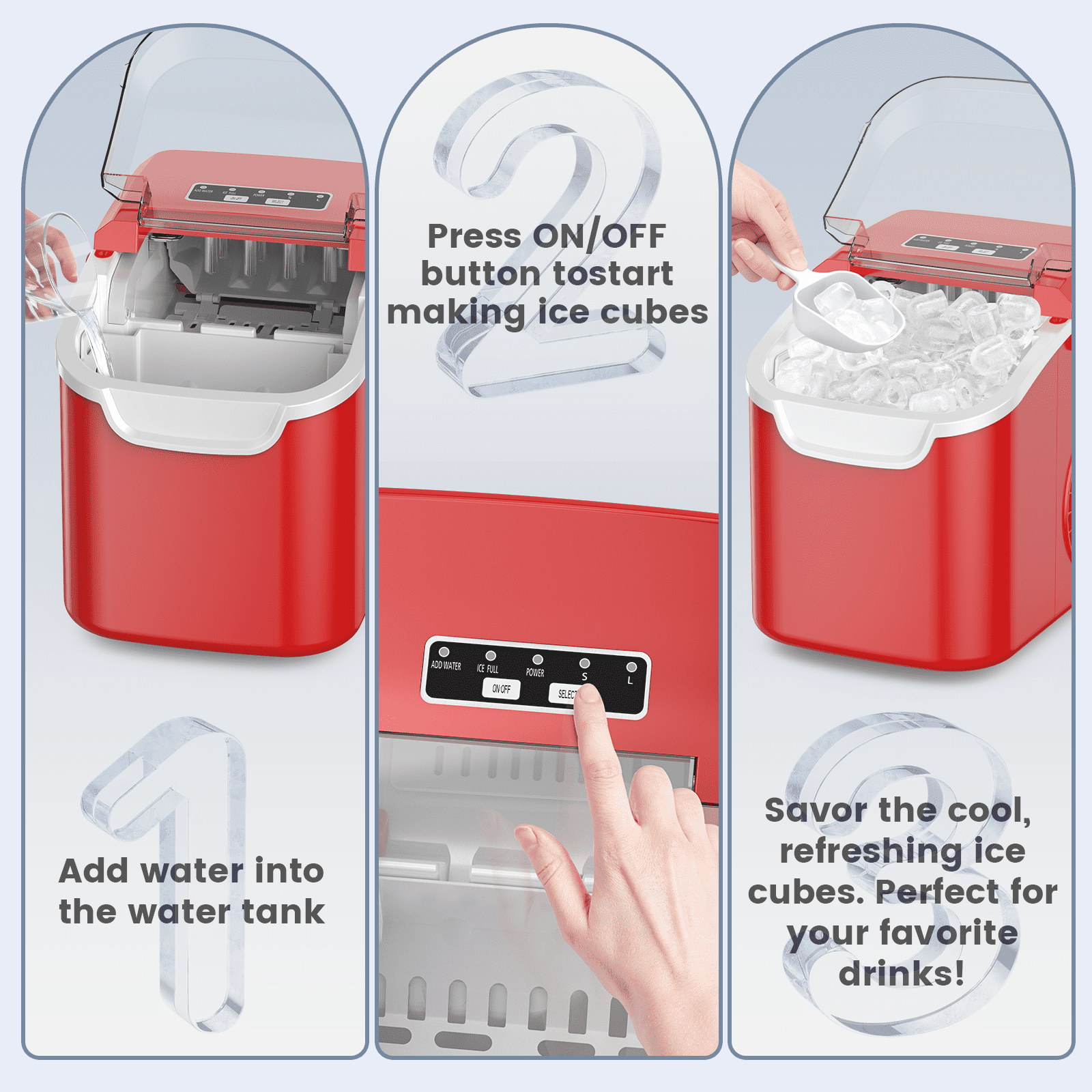 KNDKO Countertop Ice Maker Ice Machine With Handle,Self-Cleaning Ice Makers, 26Lbs/24H, 8 Ice Cubes Ready In 6 Mins For Home/Kitchen/Bar/Party/Camping