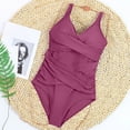 thumbnail image 4 of CHGBMOK Womens One Piece Swimsuit Tummy Control Bathing Suit Solid V Neck Swim Suit Trendy Ruched Criss Cross Swimwear, 4 of 6