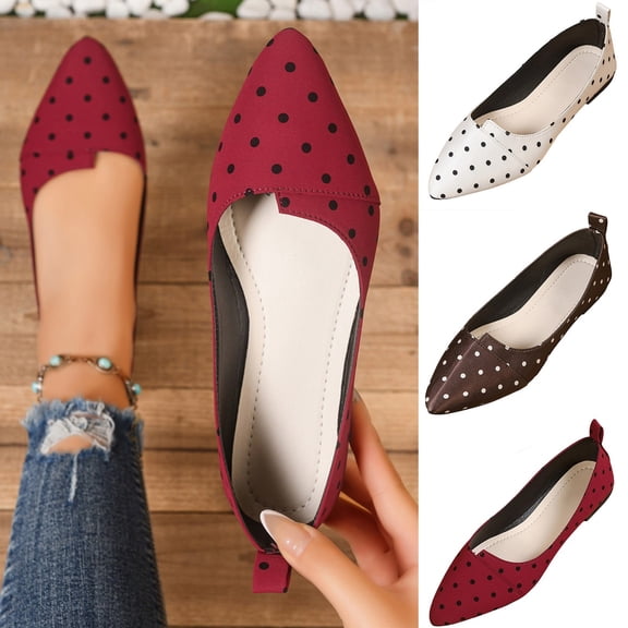 Miluxas Women's Slip on Flats,Pointy Toe Polka Dots Ballet Flats Dress Shoes White 9(42)