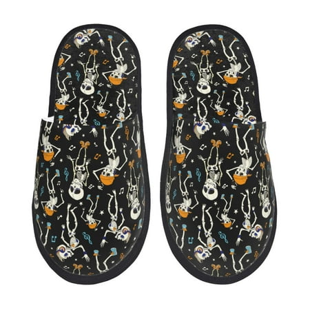 Balery Dancing Skeleton Party Slient Indoor Furry Fleece Comfort House Shoes Soft Non-Slip Home Shoes Cotton slippers House Slippers-- Medium