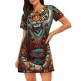 thumbnail image 1 of Balery Pond Meditating Tiger Camisón de manga corta con cuello redondo para mujer, cómodo y elegante., 1 of 6