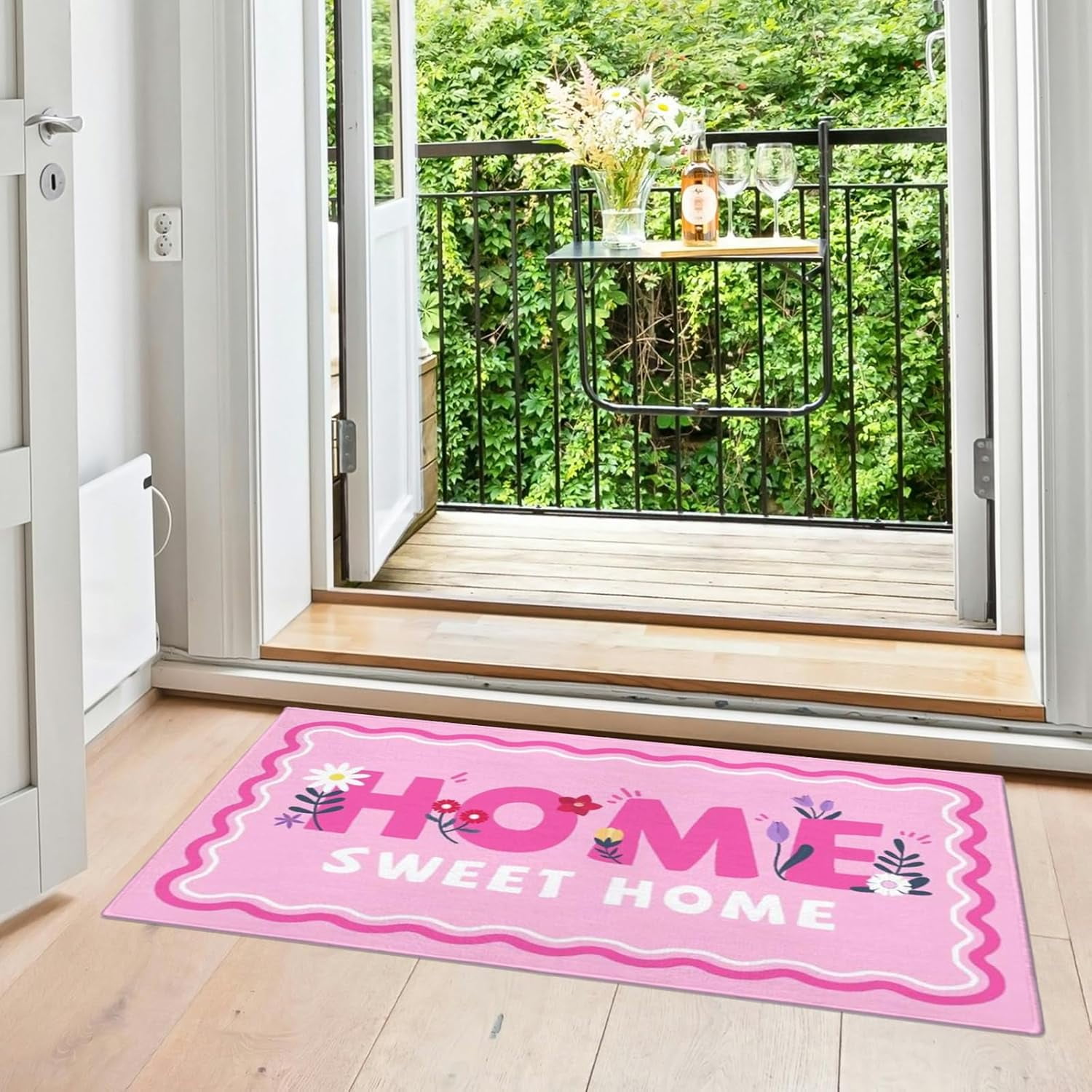 Flower Pink Kitchen Mats for Floor Set of 2, Flower Floor Mat Carpet Runner Area Rug Washable, Pink Home Kitchen Decor and Accessories Stuff, 17x30 and 17x47 Inch