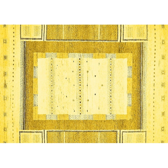 Ahgly Company Machine Washable Indoor Rectangle Solid Yellow Modern Area Rugs, 5' x 7'