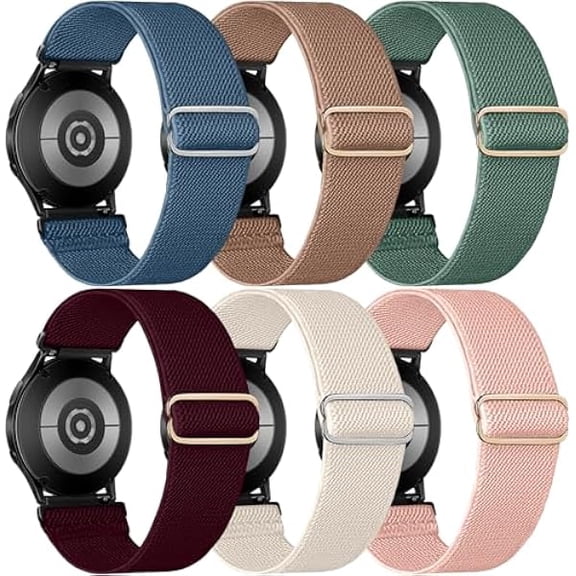 6 Pack Bands Compatible with Samsung Galaxy Watch 4 5 6 Band 40mm 44mm/Galaxy Watch 4&6 Classic Band/Watch5/5 Pro 45mm/FE 40mm, 20mm Stretchy Adjustable Nylon Sport Strap