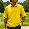 thumbnail image 2 of Domzest Mens Polo Shirts with Chest Pocket Short Sleeve Collared Golf Shirt Button Up Breathable Lightweight Casual Basic Tees Yellow 2XL, 2 of 9
