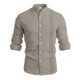 thumbnail image 3 of GrmtClth Relaxed Fit Mens Casual Shirts, Stand Mandarin Collar Adjustable Roll Sleeves Front Pleated Daily Office Casual Blouses Gray M, 3 of 5