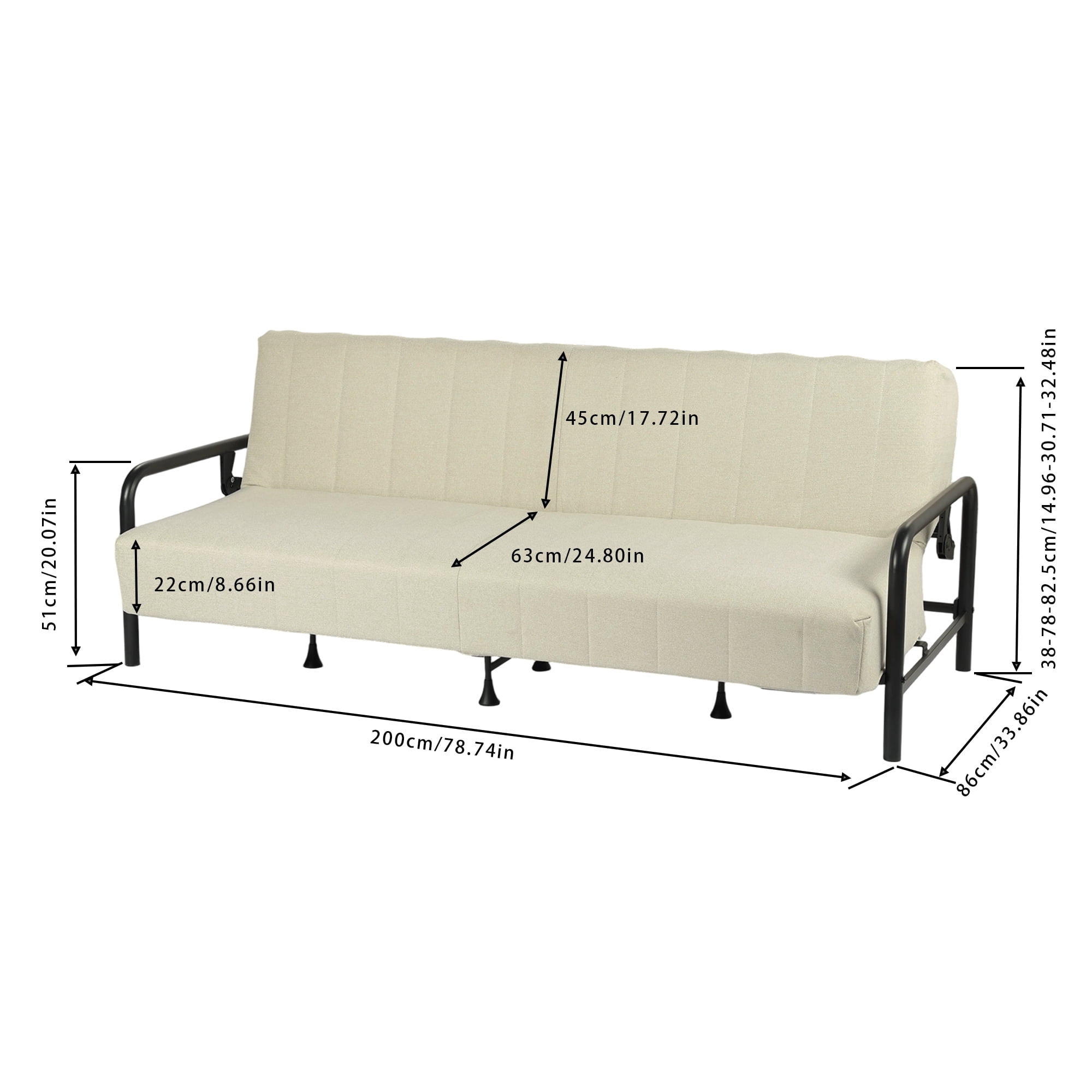 Gewnee 78 Inches Linen Futon Sofa Bed,Modern Convertible Couch with Adjustable Backrest Angles,Suitable for Apartment,Living Room,Small Space,Beige