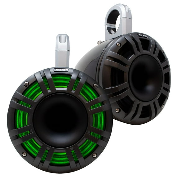 Kicker KMXL Tower Speaker Bundle - 8" Horn-Load Marine Wake Tower Speaker Pods with RGB LEDs, Black, Pair