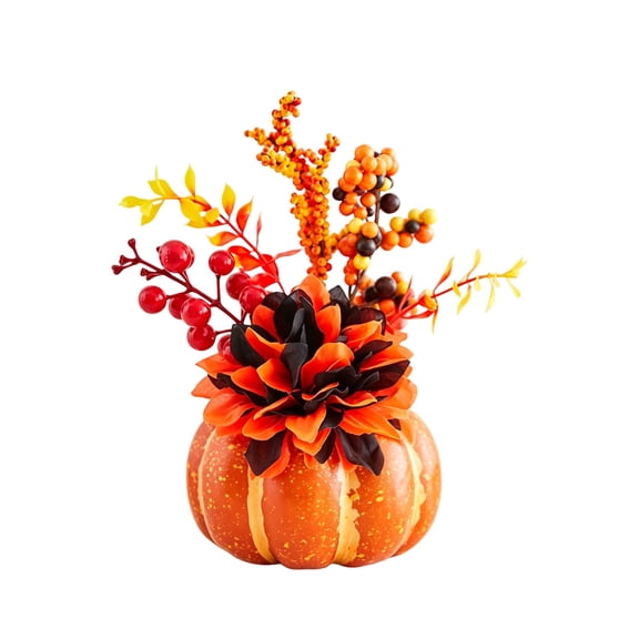Halloween 4 Styles Artificial Pumpkin Floral Table Centerpiece, Fall Maple Sunflower Berry Arrangement, Thanksgiving Mantel Table Decor Accessories