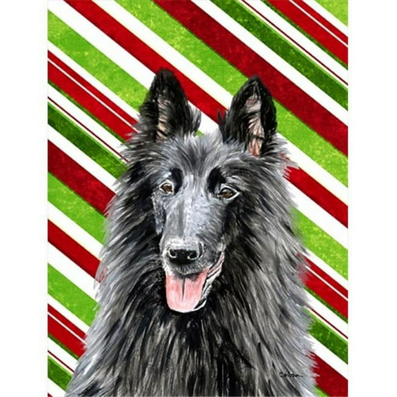 Belgian Sheepdog Candy Cane Holiday Christmas Flag - Garden Size, 11 x 15 in.