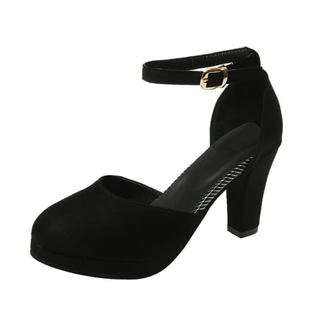 

Follure Girl women s casual shoes Women Fashion Suede Solid Color Platform Chunky High Heel Buckle Sandals Black 37