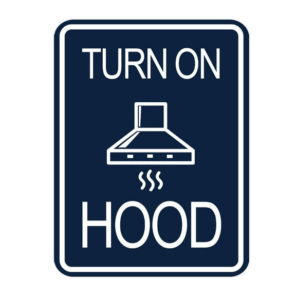 Signs ByLITA Portrait Round Turn On Hood Door or Wall Sign Durable ABS Plastic | Laser Engraved | Easy Installation | Kitchen | Hygiene Sign (Navy Blue / White) - Large