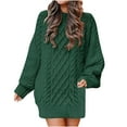 thumbnail image 3 of Leesechin Womens Fall Sweater Dresses Casual Oversized Cable Knit Chunky Pullover Crewneck Long Sleeve Short Sweater Dress Olive Green, 3 of 9