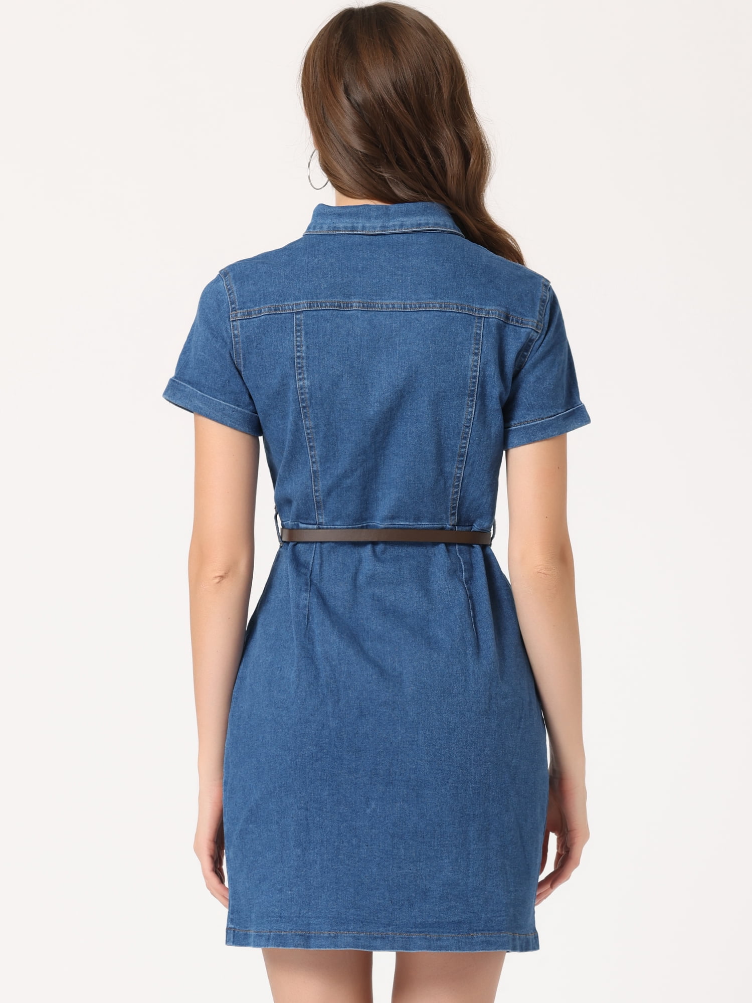 DARING DIVA Casual Collared Short Sleeve Denim Shirt Dress XS Blue L M-Blue