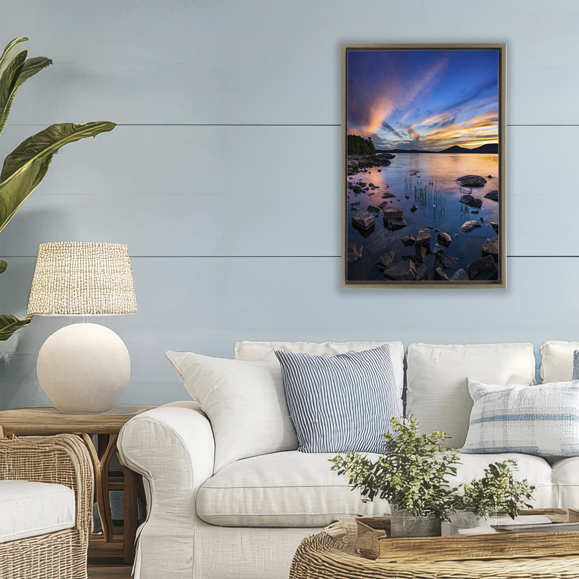 Stupell Industries Sunrise on Piseco Lake Brown Framed Floater Canvas Wall Art, design by Jonathan Zaharek