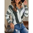 thumbnail image 4 of Aleumdr Women's Dark Gray Sweater Tops Stripe Knit V Neck Long Sleeve Jumper Tops M, 4 of 9