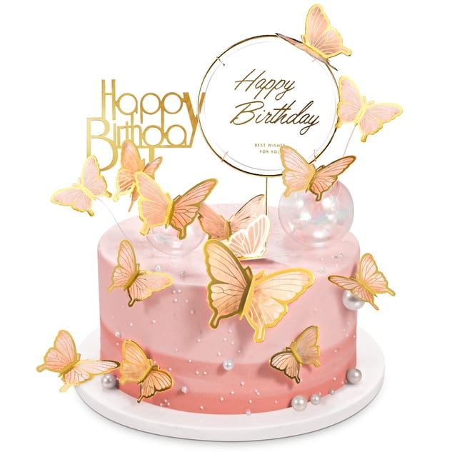 Decoración para tartas LANGPA Butterfly con adorno de feliz cumpleaños