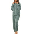 thumbnail image 2 of INSPIRE CHIC Women's Fluffy Fleece Pajama Set Soft Warm Button Down Long Sleeve Sleepwear with Pockets XL Gray Blue, 2 of 6