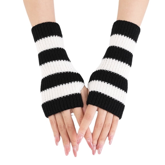 Vorkoi Knitted Fingerless Gloves for Women Winter Thumbhole Wrist Warmer Men Crochet Arm Warmers Hand Mittens