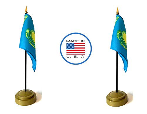 4"x6" Kazakhstan Stick Flag Table Staff Desk Table 