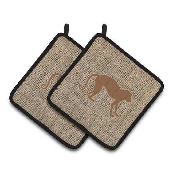 Carolines Treasures BB1128-BL-BN-PTHD Monkey Faux Burlap and Brown Pair of Pot Holders , 7.5HX7.5W, multicolor
